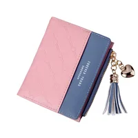 New Tassel Zipper Purse Pink Woman's Wallet Double Color Leather Wallets for Euro Card Holder Money Bag for girls wallet image