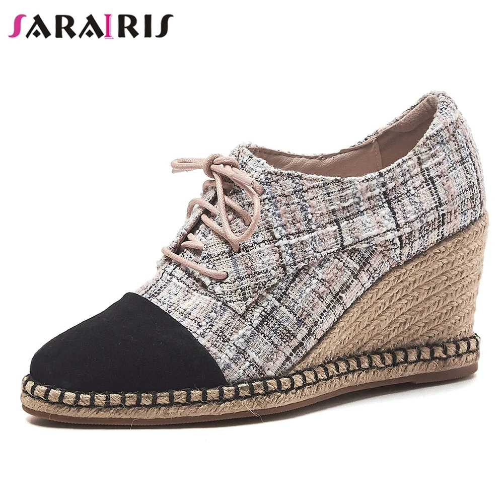SARAIRIS Hot Sale Patchwork Kid Suede Pumps Wedges Shoes Woman Spring Autumn Casual Lace Up Footwear women's Shoes Woman
SARAIRIS Hot Sale Patchwork Kid Suede Pumps Wedges Shoes Woman Spring Autumn Casual Lace Up Footwear women's Shoes Woman