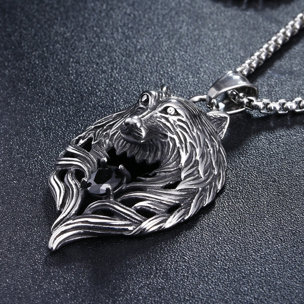 Titanium Stainless Steel Animal Pendant Necklace Crystal Black Wolf Punk Rock Tribal with 24inch Chain Necklace
Titanium Stainless Steel Animal Pendant Necklace Crystal Black Wolf Punk Rock Tribal with 24inch Chain Necklace