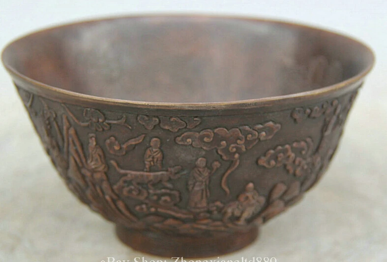 JP S61 6" Old Museum Copper Chinese Palace 18 Arhats Buddha Design Offering Bowl Crock
JP S61 6" Old Museum Copper Chinese Palace 18 Arhats Buddha Design Offering Bowl Crock