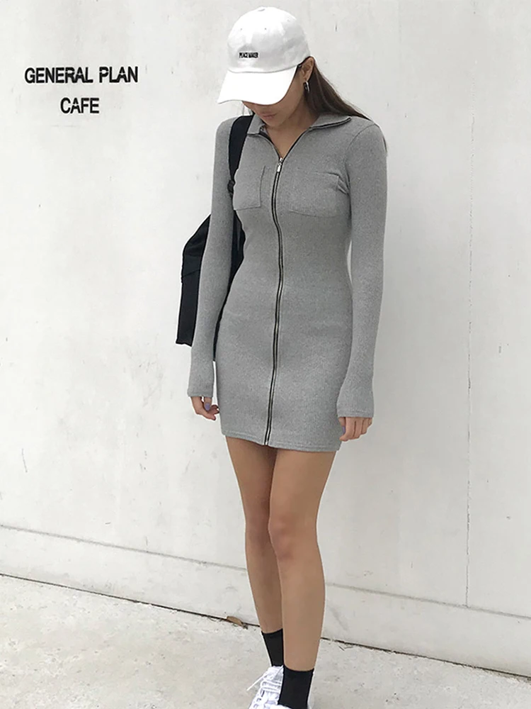 Autumn Cotton Vintage Women Dress with Pockets Long-sleeve Mini Sexy Zipper Dresses Slim Sheath Gray Elegant Female Dress
Autumn Cotton Vintage Women Dress with Pockets Long-sleeve Mini Sexy Zipper Dresses Slim Sheath Gray Elegant Female Dress