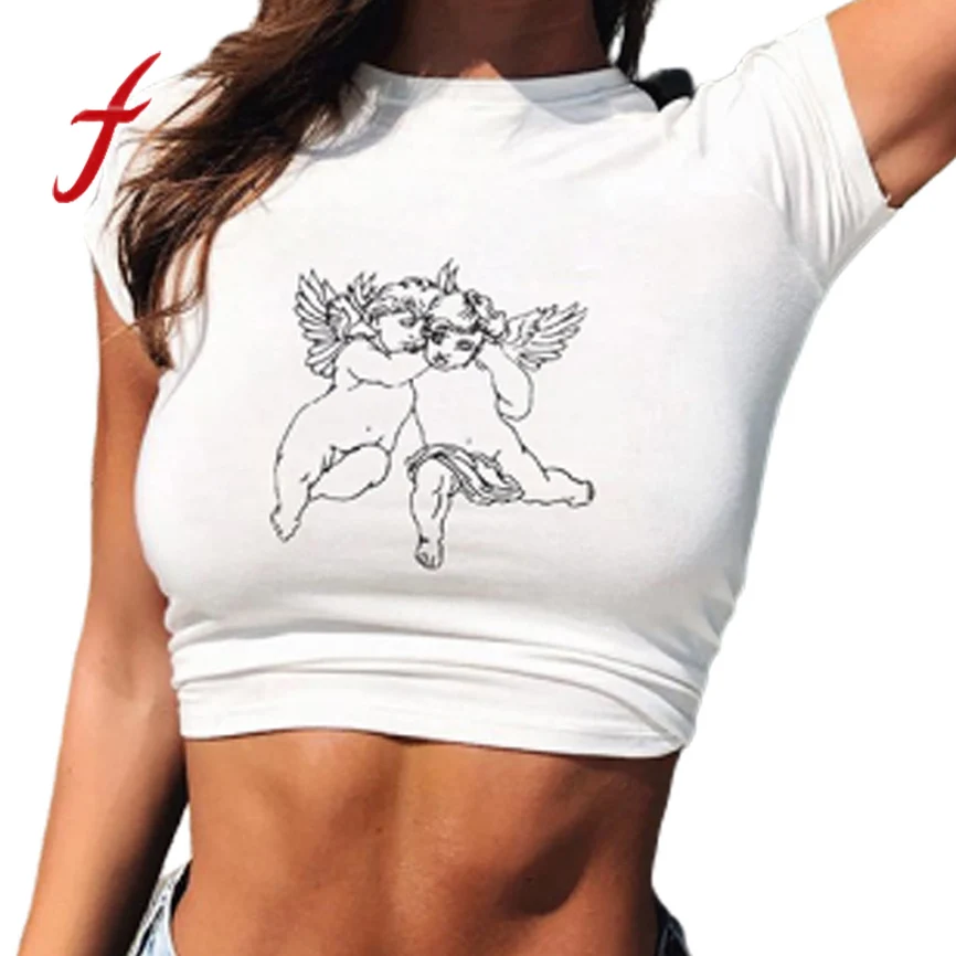 Summer Casual Shirts Women's vest solid color sports slim short-sleeved white little angel shirt O-neck exposed navel short top
Summer Casual Shirts Women's vest solid color sports slim short-sleeved white little angel shirt O-neck exposed navel short top