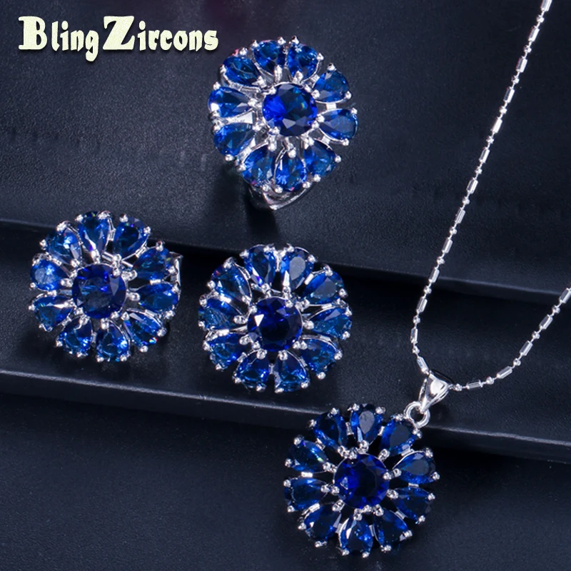 BeaQueen African Women Zirconia Silver 925 Jewelry Big Sun Flower CZ Ink Blue Crystal Necklace Earrings and Ring Sets JS035
BeaQueen African Women Zirconia Silver 925 Jewelry Big Sun Flower CZ Ink Blue Crystal Necklace Earrings and Ring Sets JS035