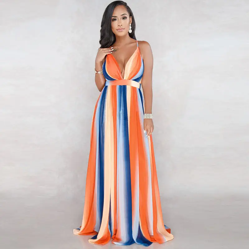 Chiffon Floral Print Maxi Long Dress Colorful Striped Deep V-Neck Vintage Plus Size Dresses Women's Summer Party Dress
Chiffon Floral Print Maxi Long Dress Colorful Striped Deep V-Neck Vintage Plus Size Dresses Women's Summer Party Dress