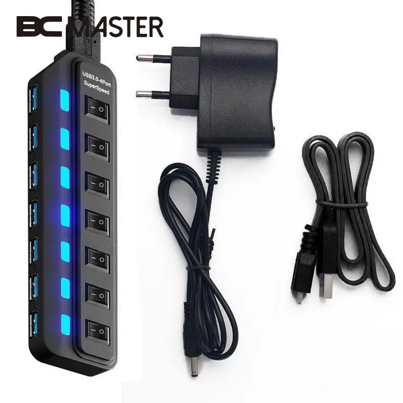 BCMaster External 7 Port High Speed USB 3.0 Splitter Adapter Hub On/Off Switch For PC Laptop Desktop EU plug
BCMaster External 7 Port High Speed USB 3.0 Splitter Adapter Hub On/Off Switch For PC Laptop Desktop EU plug