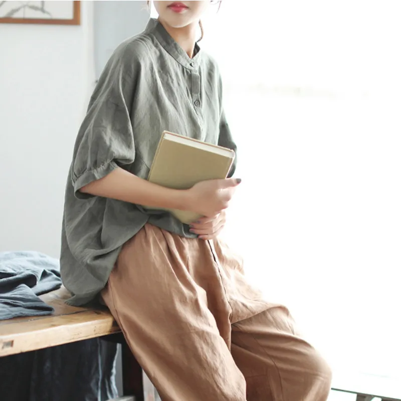 Johnature Stand Collar Solid Color Tops 2019 Summer New Single-breasted Short Sleeve 4 Colors Casual Cotton Linen Women Shirts
Johnature Stand Collar Solid Color Tops 2019 Summer New Single-breasted Short Sleeve 4 Colors Casual Cotton Linen Women Shirts