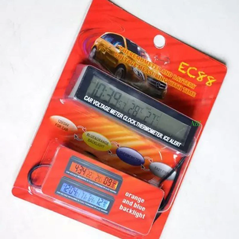 3in1 Digital LCD In&Out Car Thermometer 12V Vehicle Voltage Monitor Temperature Meter Date Clock ICE Alert Blue/Orange Backlit |