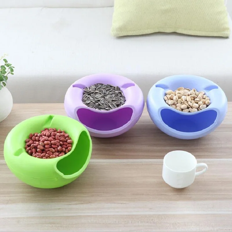 

New Multifunctional Plastic Double Layer Dry Fruit Containers Snacks Seeds Storage Box Garbage Holder Plate Dish Organizer