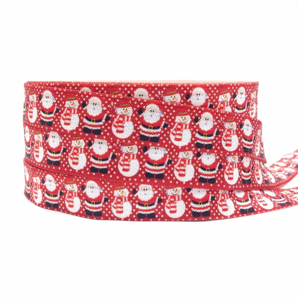 

10 Yards 5/8" Merry Chirstmas FOE Elastic Ribbon Santa Claus Snowman Printed Fold Over Elastic for Hair Accessory DIY Headwear