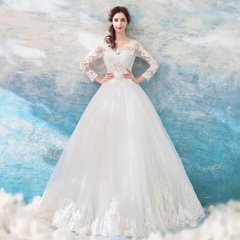 2019 New Young Mother Solid Color Long V-neck Classical Lace Flower Sexy Wedding Dress
2019 New Young Mother Solid Color Long V-neck Classical Lace Flower Sexy Wedding Dress