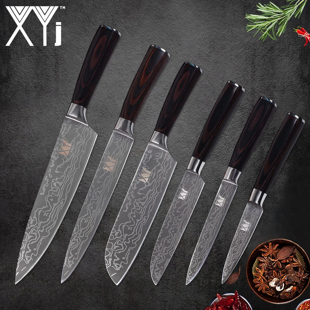 XYj 6 Piece Kitchen Stainless Steel Knife Set Sharp High Carbon Beauty Pattern Blade Color Wood Handle Knives Cooking Tools
XYj 6 Piece Kitchen Stainless Steel Knife Set Sharp High Carbon Beauty Pattern Blade Color Wood Handle Knives Cooking Tools