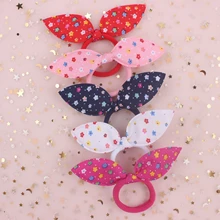 2019 material De Pano Cinco pétalas padrão Floral orelhas de Coelho Bandas meninas Elastic Cabelo acessórios de cabelo para as mulheres Cabeça corda 1 pcs(China)