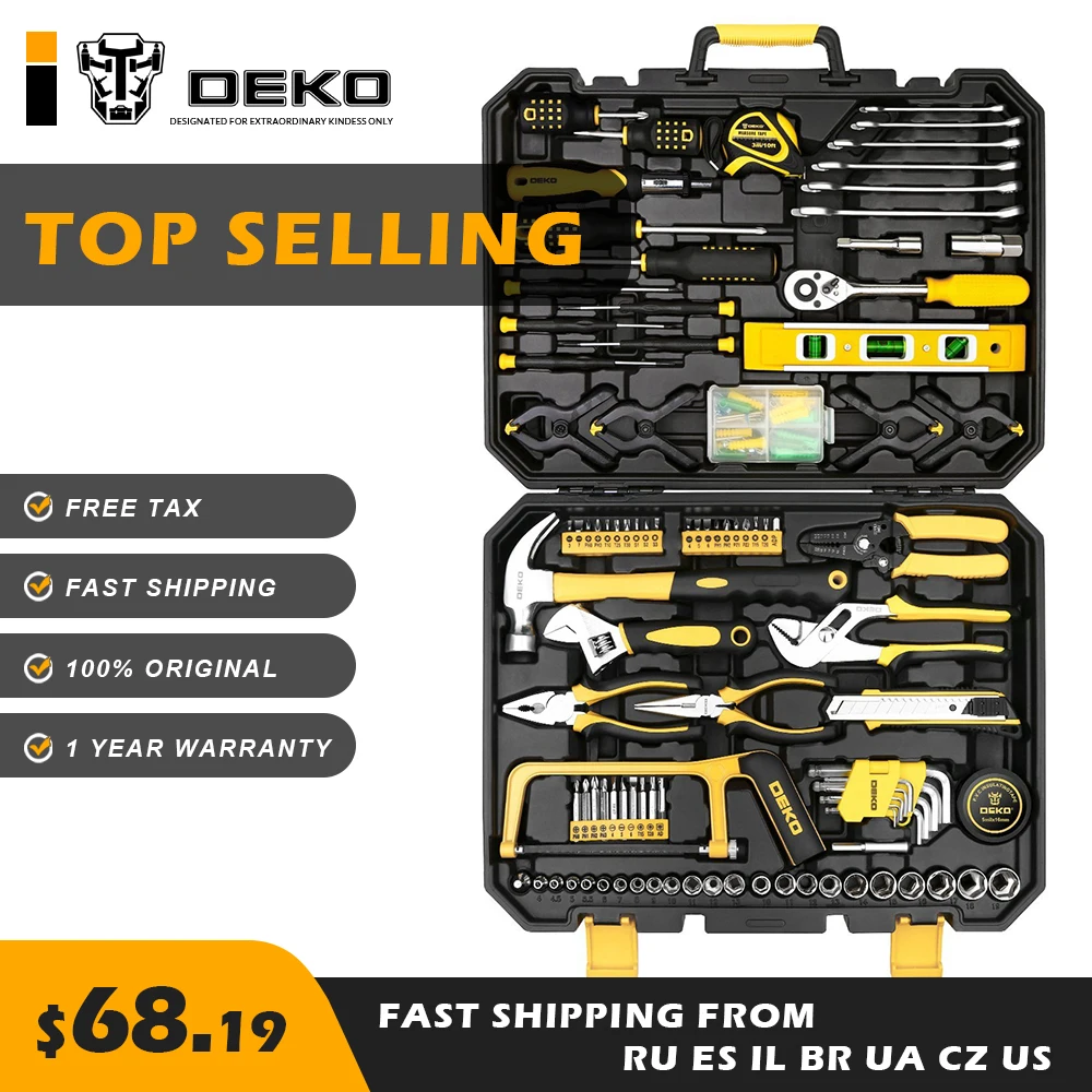DEKO TZ168 Socket Wrench Tool Set Auto Repair Mixed Tool Combination Package Hand Tool Kit with Plastic Toolbox Home DIY
DEKO TZ168 Socket Wrench Tool Set Auto Repair Mixed Tool Combination Package Hand Tool Kit with Plastic Toolbox Home DIY