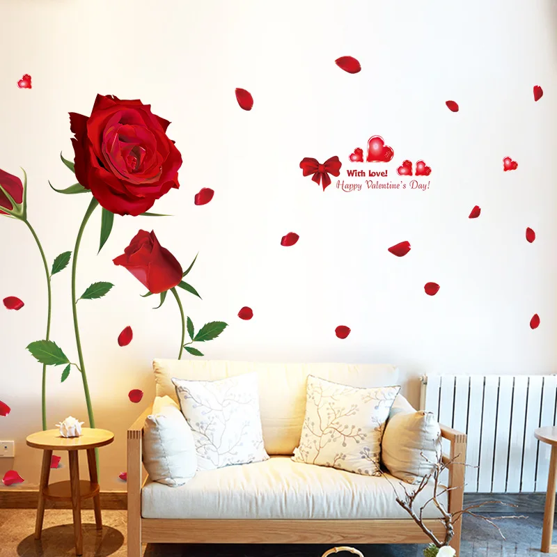 Красные розы наклейки на стену Гостиная ТВ спальня диван фон стены в комнате