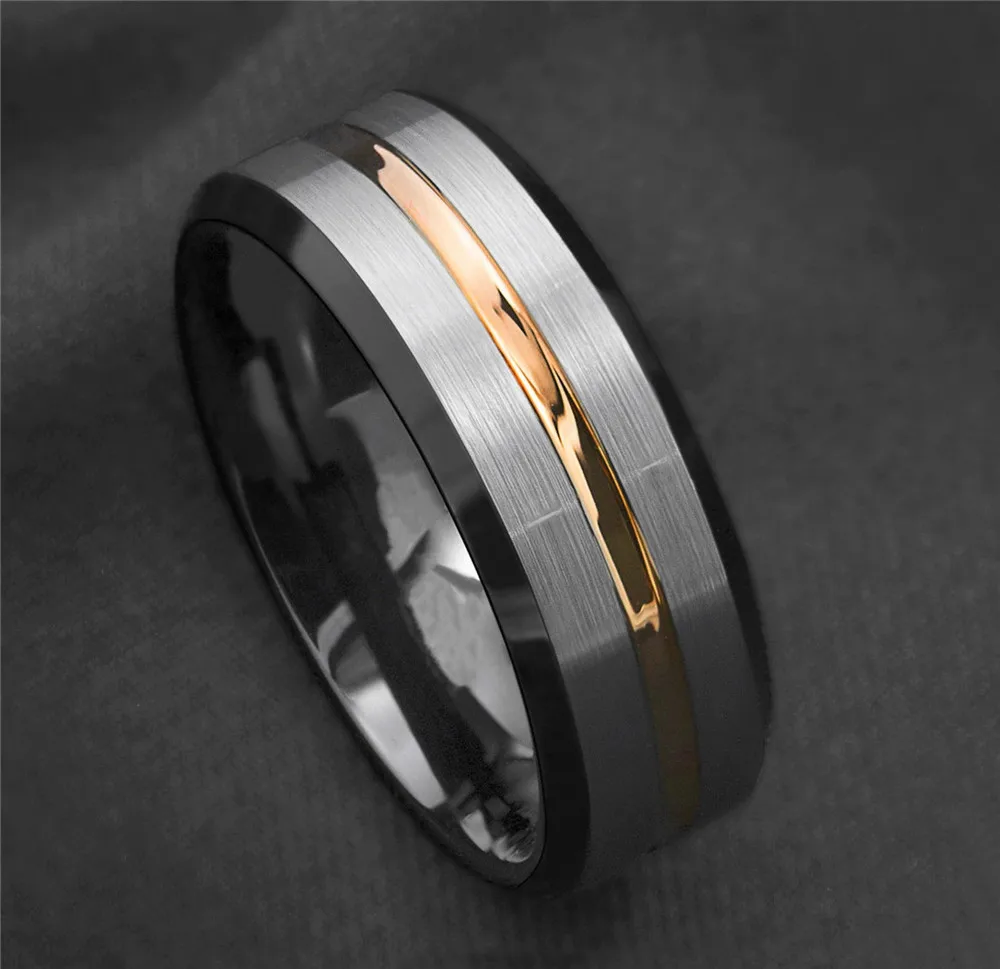 

2019 New Fashion Simple Silver Black Gold Stripes Casual Sporty 100% Titanium Steel Ring for Men Women Jewelry Never Rust