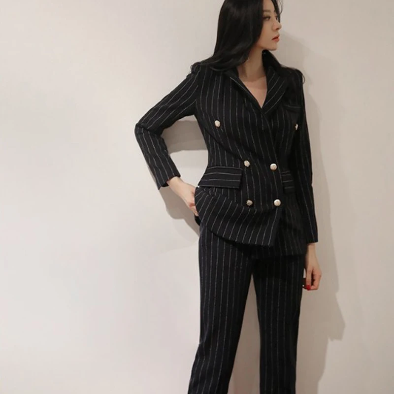 Fashion OL Stripe Long Sleeve Small Suit Nine Pants Set Female Spring New Slim Professional Workwear Dress Two-piece
Fashion OL Stripe Long Sleeve Small Suit Nine Pants Set Female Spring New Slim Professional Workwear Dress Two-piece