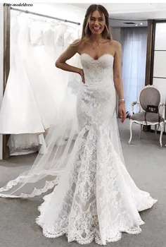 Elegant Mermaid Wedding Dresses Lace Sweetheart Button Back Sweep Train Strapless 2019 Bridal Gowns Vestido De Noiva Cheap
Elegant Mermaid Wedding Dresses Lace Sweetheart Button Back Sweep Train Strapless 2019 Bridal Gowns Vestido De Noiva Cheap