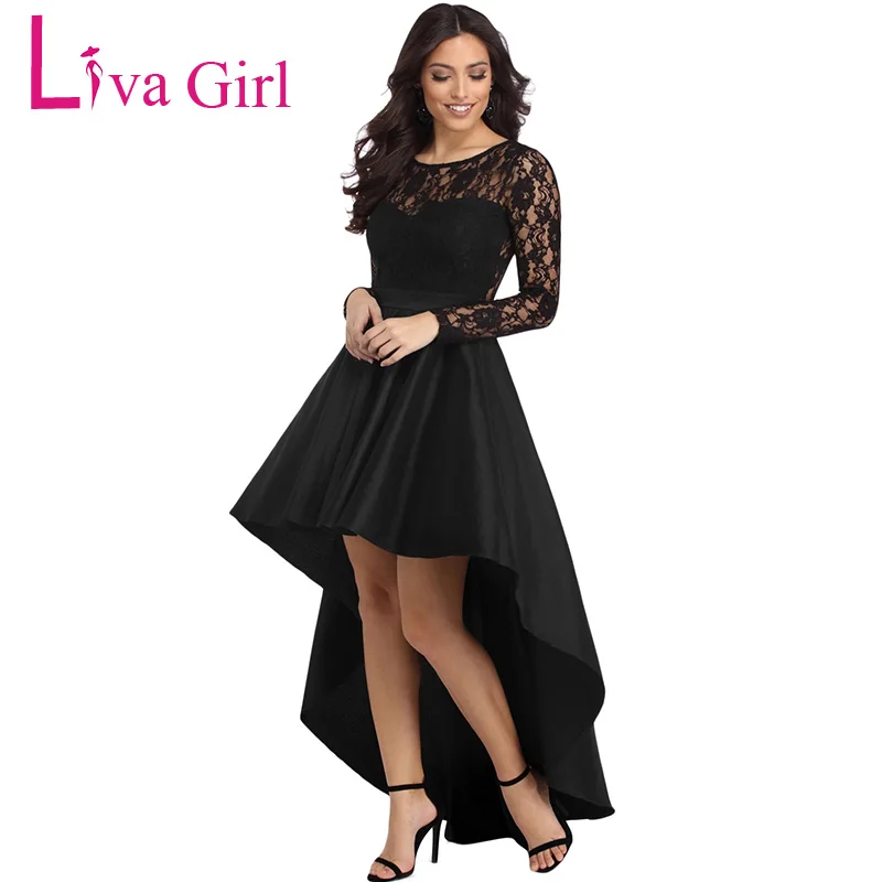Liva Girl Chic Black Lace Party Dress Women Elegant Long Sleeve High Low Satin Formal Dresses Evening Gowns Vestidos De Fiesta
Liva Girl Chic Black Lace Party Dress Women Elegant Long Sleeve High Low Satin Formal Dresses Evening Gowns Vestidos De Fiesta
