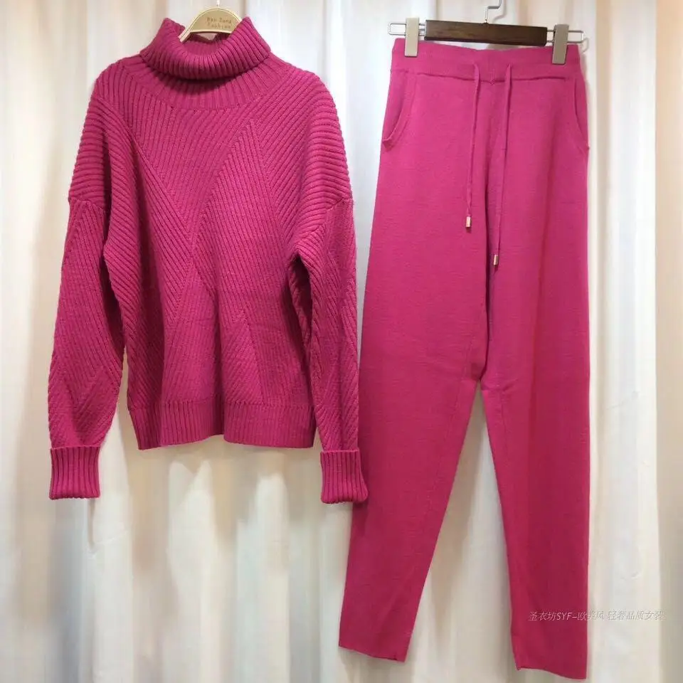 European and American 2018 autumn and winter pure wool suit thick cashmere knitted turtleneck twist sweater two piece pants
European and American 2018 autumn and winter pure wool suit thick cashmere knitted turtleneck twist sweater two piece pants