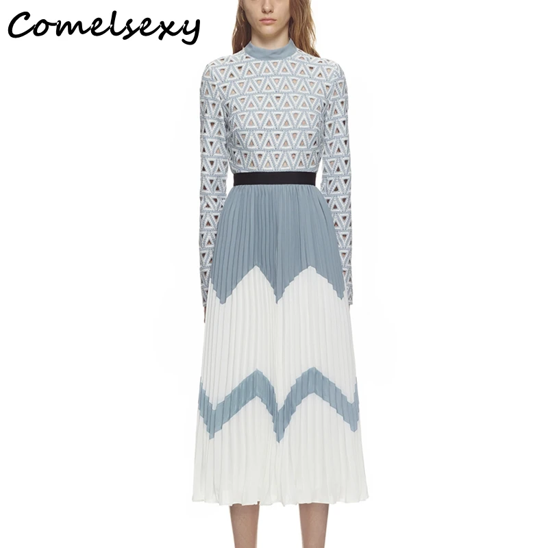 Water Soluble Lace Embroidery Hollow Out Dress Women Long Sleeve Patchwork Pleated Dress 2019 New Fashion Runway Dress Vestidos
Water Soluble Lace Embroidery Hollow Out Dress Women Long Sleeve Patchwork Pleated Dress 2019 New Fashion Runway Dress Vestidos