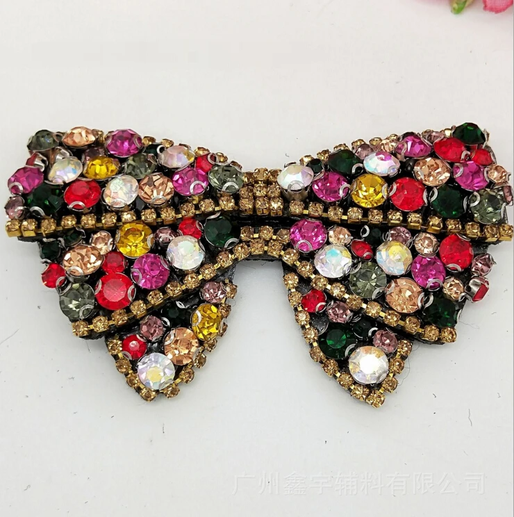 GLASS BEADS RHINESTONE PATCH BOW SEQUIN APPLIQUE