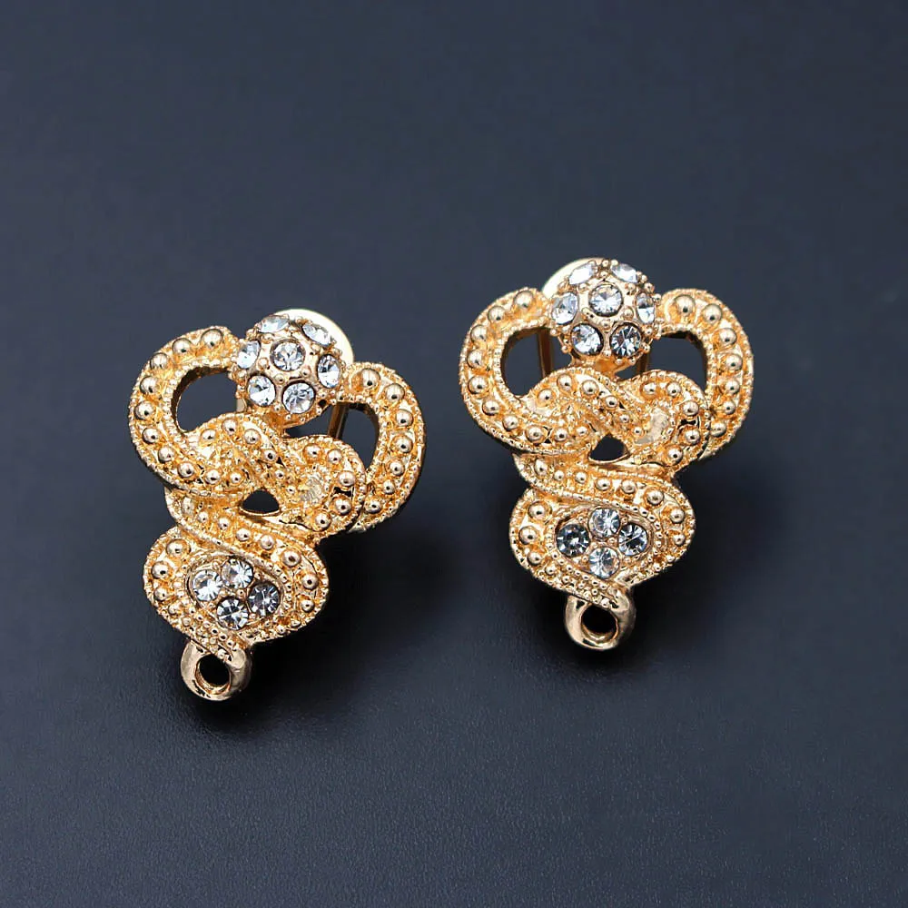 Clip Earring Post with Loop Connectors Paved CZ Hollow Dubai Ghana African Women Wedding Earrings Findings DIY Jewelry Making | Украшения и