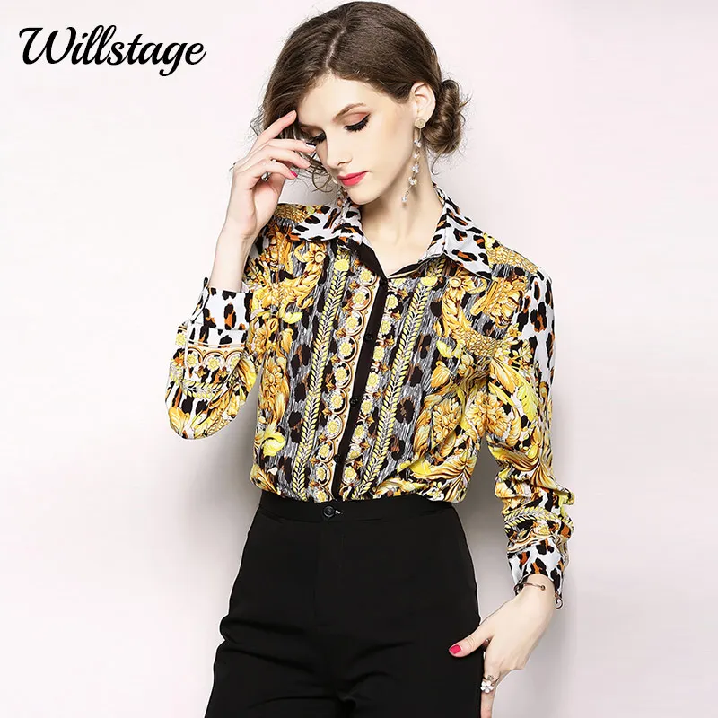 Willstage 2019 Autumn Golden Floral Shirts Women Elegant Long Sleeve Blouse Leopard Pattern Formal Office ladies work wear Shirt
Willstage 2019 Autumn Golden Floral Shirts Women Elegant Long Sleeve Blouse Leopard Pattern Formal Office ladies work wear Shirt