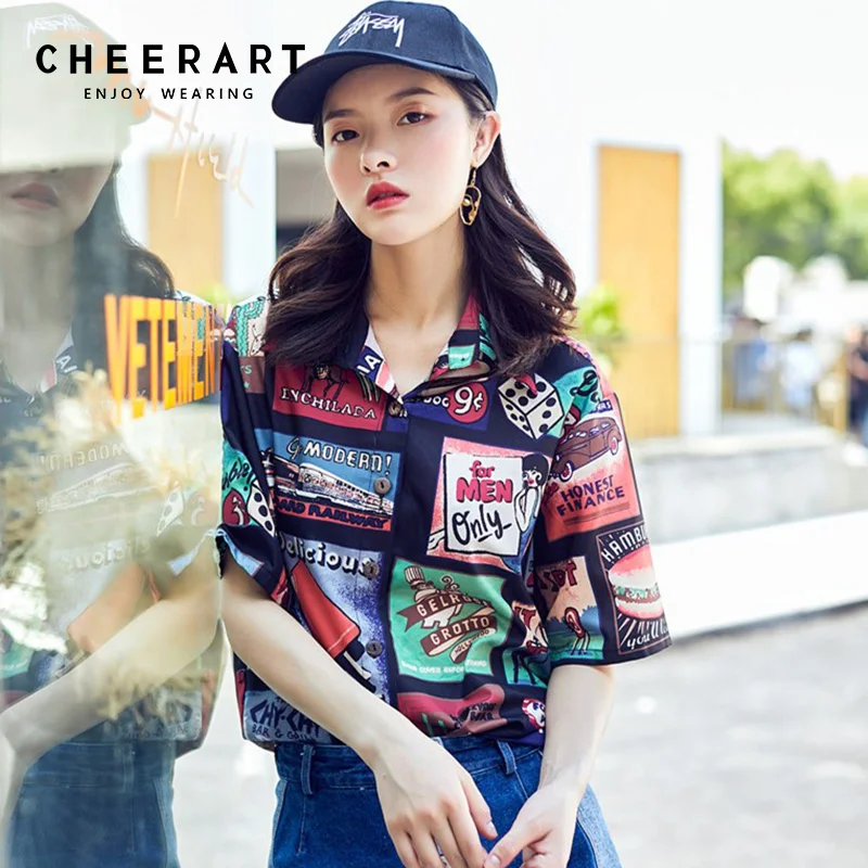Cheerart Vintage Summer Shirt Womens Tops And Blouses Loose Print Short Sleeve Blouse Street Wear Fashion 2018
Cheerart Vintage Summer Shirt Womens Tops And Blouses Loose Print Short Sleeve Blouse Street Wear Fashion 2018