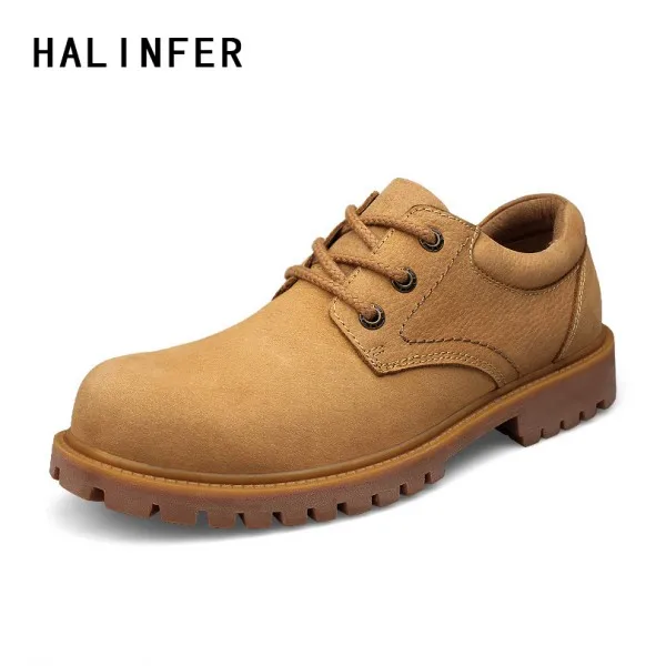 HALINFER men Work Safety boots genuine leather ankle The Big Toe Shoes round toe khaki golden fashion sewing Martin Boots 
HALINFER men Work Safety boots genuine leather ankle The Big Toe Shoes round toe khaki golden fashion sewing Martin Boots