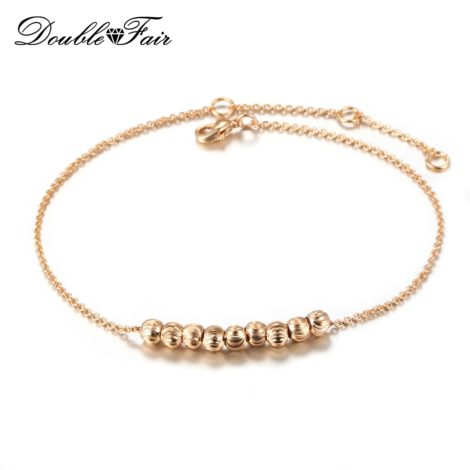 18K Rose Gold Plated/Silver Anklet w/ Metal Beads for Women