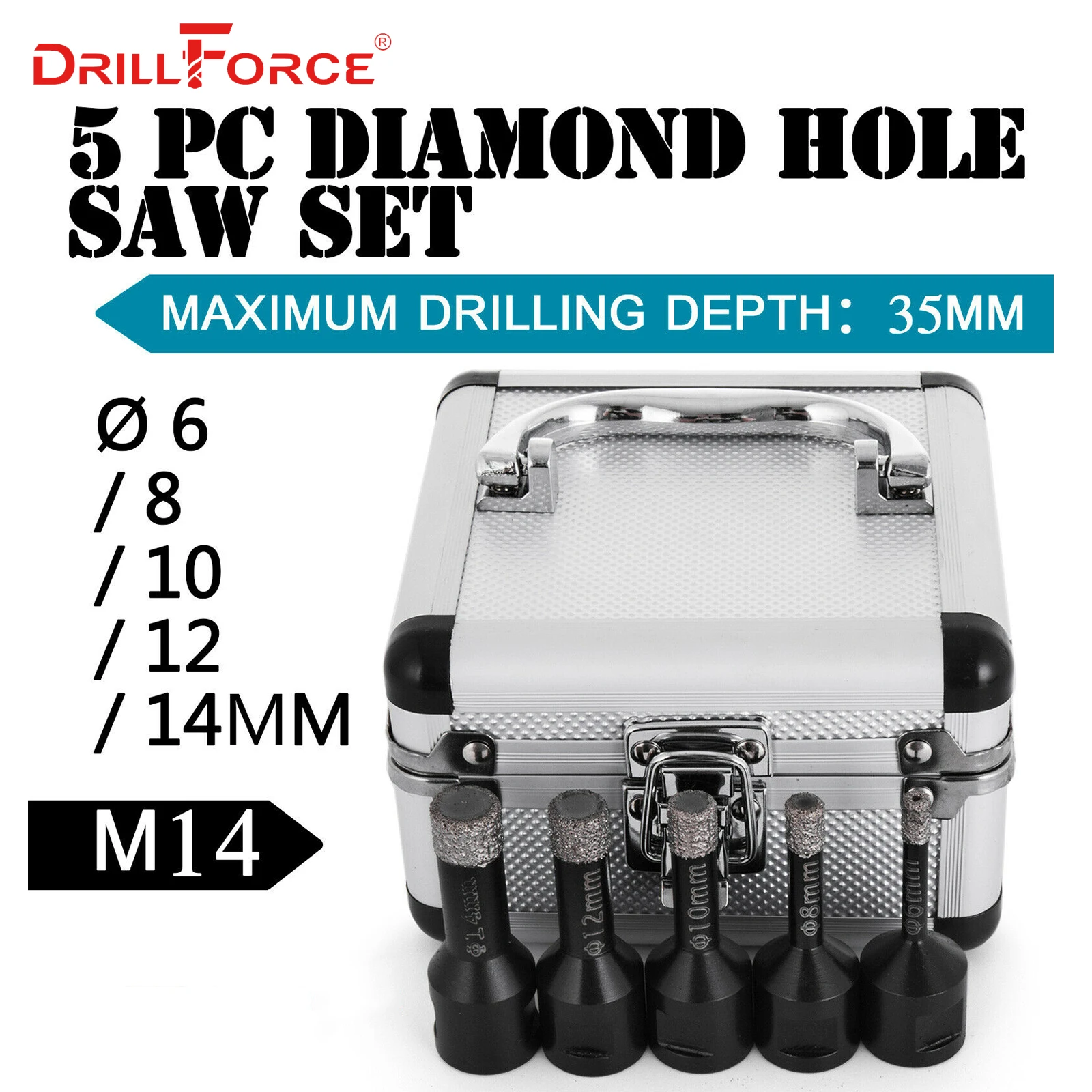 Drillforce 5 шт. алмазное отверстие Φ 6/8/10/12/14 мм M14 прочный карборунд керамика M14 резьба сверло сердечник
Drillforce 5 шт. алмазное отверстие Φ 6/8/10/12/14 мм M14 прочный карборунд керамика M14 резьба сверло сердечник