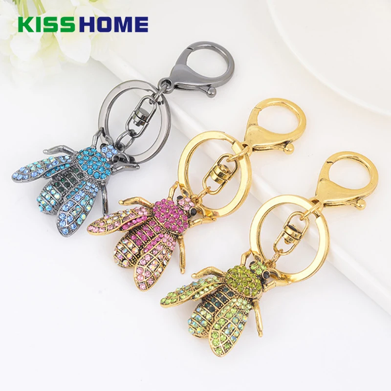 

1PC Cartoon Alloy Insect Keychains Fashion Creative Diamond Cicada Car Key Rings Bag Ornaments Gift For Women Girl Accessories