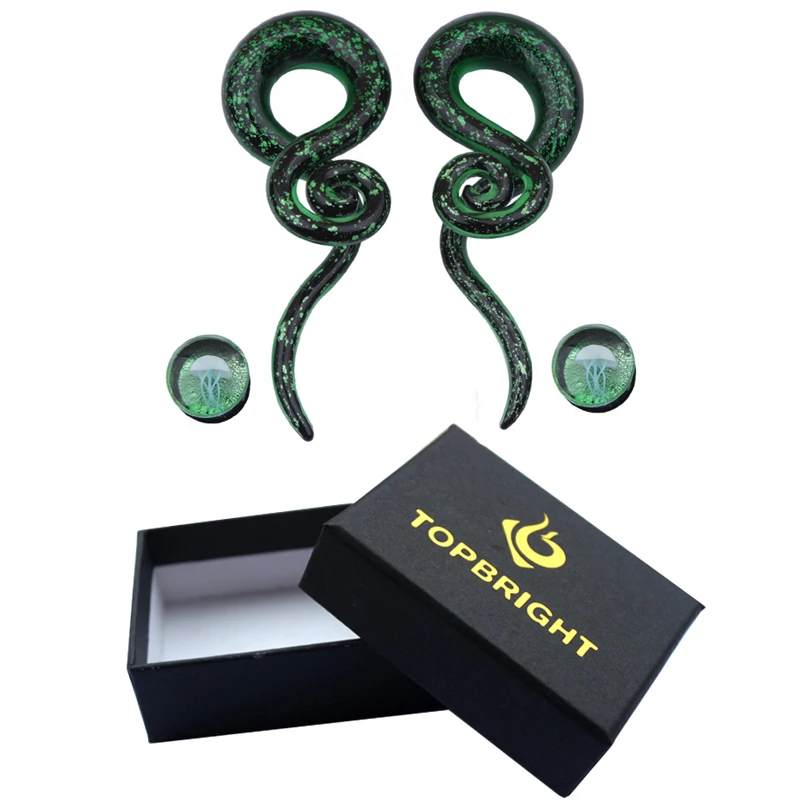 Glass Ear Spiral Taper and Glass Flared green Jellyfish Ear Plugs With Square shape Body Piercing Jewelry boxes to friend gift
Glass Ear Spiral Taper and Glass Flared green Jellyfish Ear Plugs With Square shape Body Piercing Jewelry boxes to friend gift