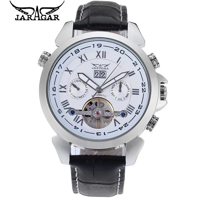 JARAGAR Men's Deluxe Relogio Masculino Auto Mechanical Watch Day/Date Tourbillon Watches PU Leather Strap Gift Box Free Ship
JARAGAR Men's Deluxe Relogio Masculino Auto Mechanical Watch Day/Date Tourbillon Watches PU Leather Strap Gift Box Free Ship