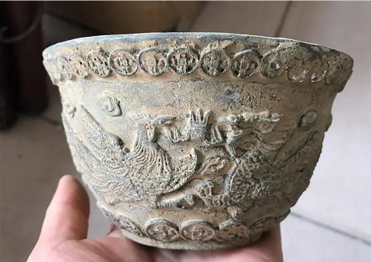 Antique old antique bronze objects unearthed miscellaneous copper bowl Shuangfeng collection | Дом и сад