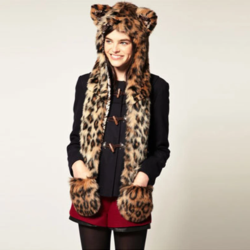 2016 Warm Winter European Hat Scarf Gloves In One Animal Cap Imitation Fur Hat Plush Cartoon Hat Leopard plush cap
2016 Warm Winter European Hat Scarf Gloves In One Animal Cap Imitation Fur Hat Plush Cartoon Hat Leopard plush cap
