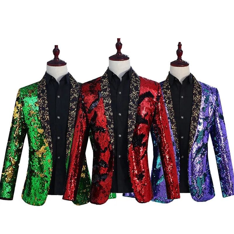 2018 Men's European court Stage Suit Jacket Nightclub Sequins Shawl Lapel Blazer Slim Fit DJ Singer Coat
2018 Men's European court Stage Suit Jacket Nightclub Sequins Shawl Lapel Blazer Slim Fit DJ Singer Coat