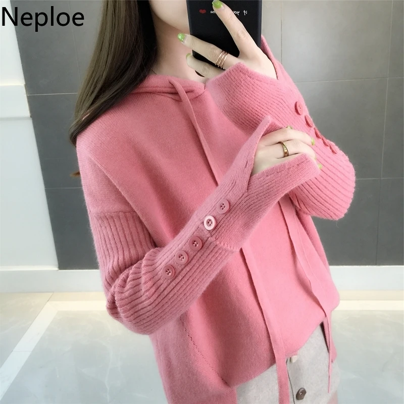 Neploe Korean Loose Preppy Style Hooded Knitted Pullovers Autumn Winter Solid Button Pull Femme Hiver Casual Sweater 45520
Neploe Korean Loose Preppy Style Hooded Knitted Pullovers Autumn Winter Solid Button Pull Femme Hiver Casual Sweater 45520
