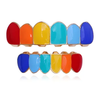 Hip Hop Gold Rainbow Teeth Grillz Top Bottom Colorful Grills Dental Halloween Vampire Teeth Caps Fashion Tooth Jewelry
Hip Hop Gold Rainbow Teeth Grillz Top Bottom Colorful Grills Dental Halloween Vampire Teeth Caps Fashion Tooth Jewelry