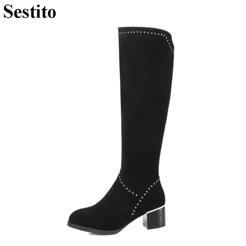 European Black Rivet Comfortable Winter Boots Woman Pointed Toe Knee-High Boots Women Med Square Heel Zip Keep Warm Women Shoes
European Black Rivet Comfortable Winter Boots Woman Pointed Toe Knee-High Boots Women Med Square Heel Zip Keep Warm Women Shoes
