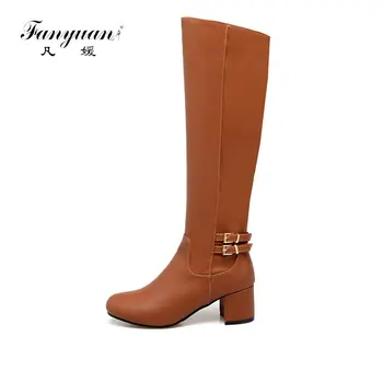Fanyuan women motorcycle boots buckle thick high heels knee high boots women soft pu leather winter boots female shoes botas 
Fanyuan women motorcycle boots buckle thick high heels knee high boots women soft pu leather winter boots female shoes botas