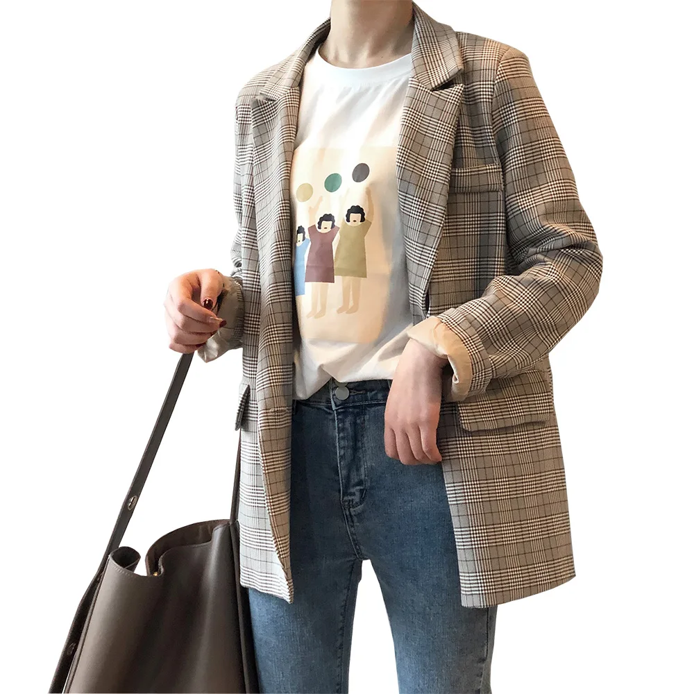 2019 Women Autumn Coat Turn Down Collar Plaid Blazer Feminino Korean Style Ladies Coat Casaco Feminino Tops For Women Outerwear
2019 Women Autumn Coat Turn Down Collar Plaid Blazer Feminino Korean Style Ladies Coat Casaco Feminino Tops For Women Outerwear