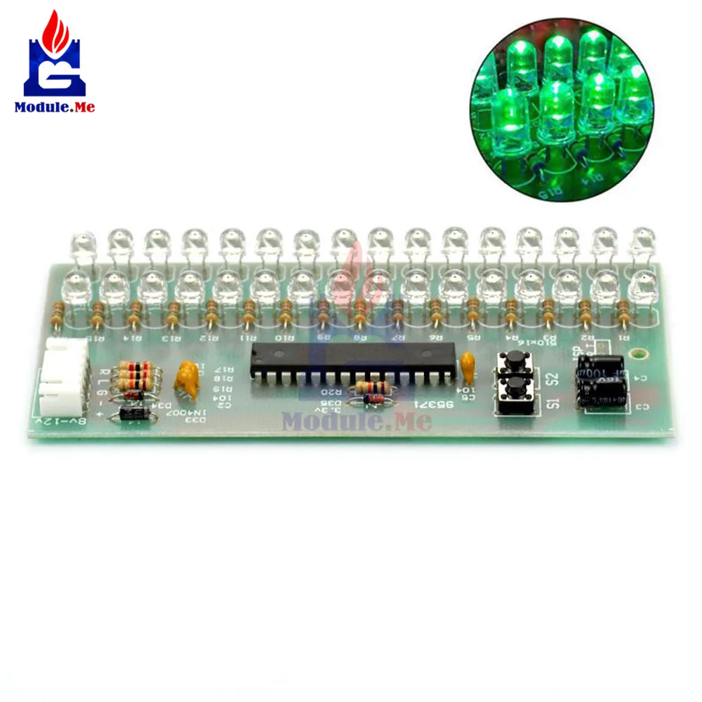 MCU Adjustable Display Pattern LED VU Meter Level Indicator Amplifier Audio 16 LED Dual Channel Green lamp light DC 8V to 12V
MCU Adjustable Display Pattern LED VU Meter Level Indicator Amplifier Audio 16 LED Dual Channel Green lamp light DC 8V to 12V