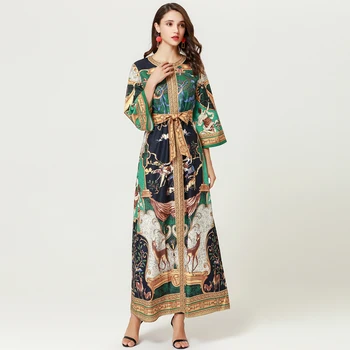 High quality Autumn Runway Designer Loose Maxi Dresses Women' 3/4 Sleeve Elegant Belt Split Printed Vintage Long Dress vestido
High quality Autumn Runway Designer Loose Maxi Dresses Women' 3/4 Sleeve Elegant Belt Split Printed Vintage Long Dress vestido