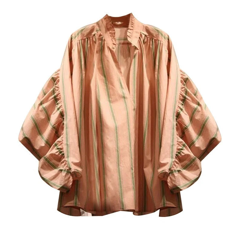 2019 Spring Striped V Collar Loose Casual Shirts Ruffles Striped Batwing Sleeve Shirts Long Sleeve Elegant Women Shirts
2019 Spring Striped V Collar Loose Casual Shirts Ruffles Striped Batwing Sleeve Shirts Long Sleeve Elegant Women Shirts