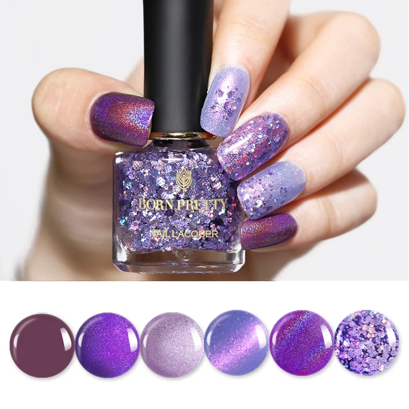 

BORN PRETTY 6ml Selected Purple Series Nail Polish Glitter Pure Nail Color Holo Shimmer Manicure Lacquer Sequins