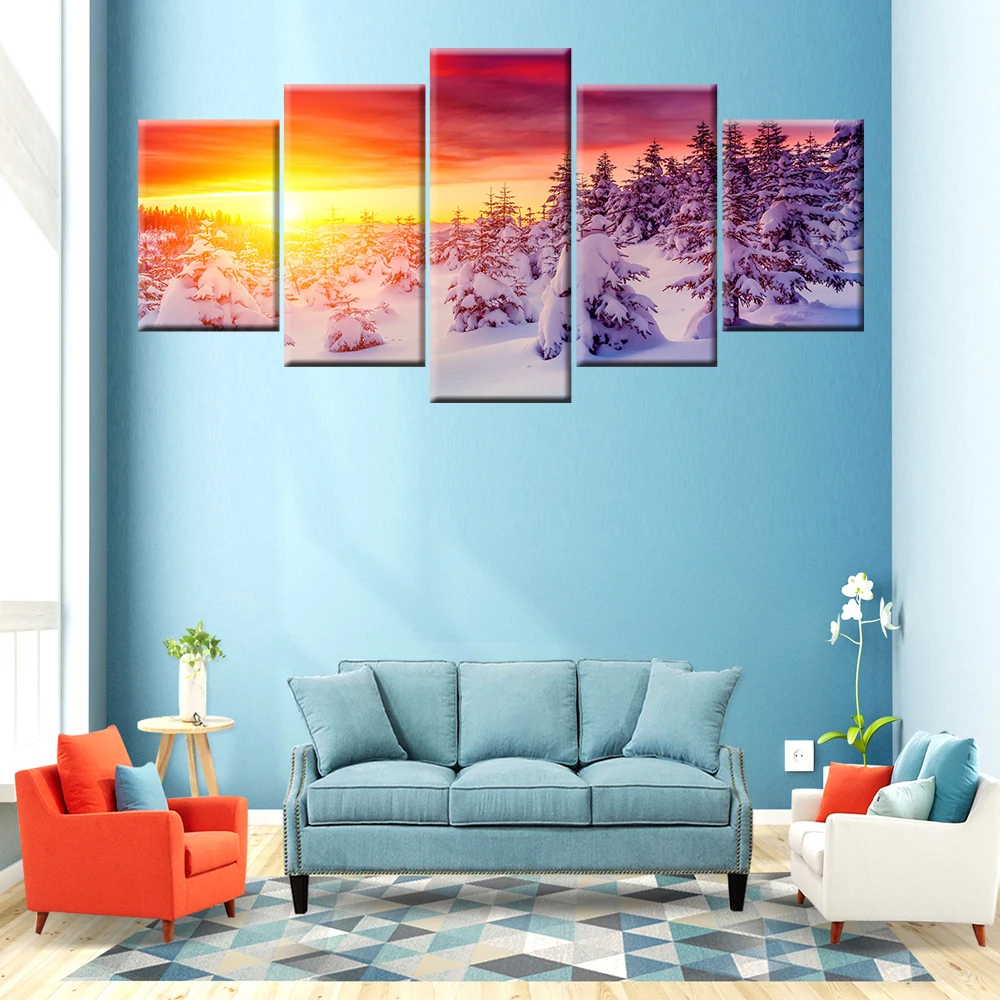 5 Pieces HD Print Painting Modern Sunset snow scene Wall Art Painting Mural Art Poster Print for Living Room Art Deco Picture
5 Pieces HD Print Painting Modern Sunset snow scene Wall Art Painting Mural Art Poster Print for Living Room Art Deco Picture