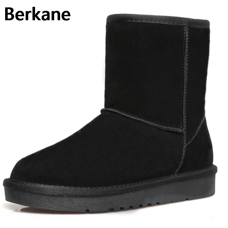 Snow Boots Women Waterproof Australia Slip On Brand 2019 New Warm Winter Suede Flat Shoes Solid Color Fur Sapatos Femininos Hot | Обувь