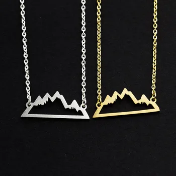 Wholesale 10pcs Stainless Steel Gold Chain Simple Snowy Mountain Charm Necklaces For Hiker Adventure Summer Jewelry