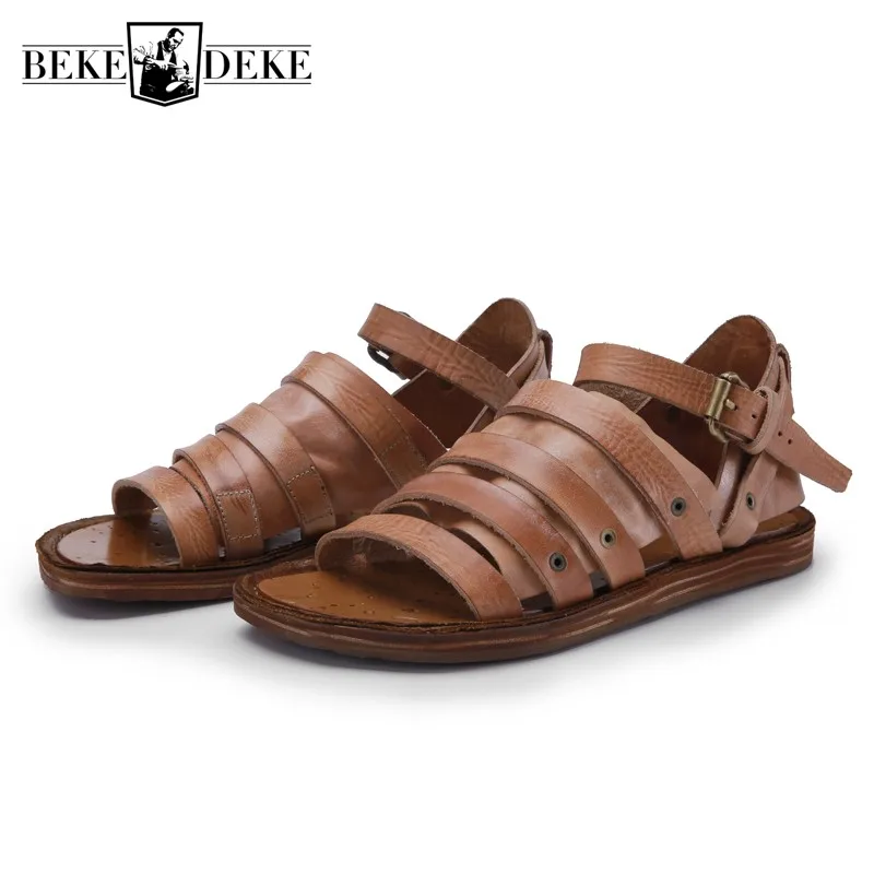 Handmade Genuine Leather Sandalias Hombre Summer British Retro Gladiator Sandals Boots Buckles Men Shoes Flats Beach Sandals
Handmade Genuine Leather Sandalias Hombre Summer British Retro Gladiator Sandals Boots Buckles Men Shoes Flats Beach Sandals